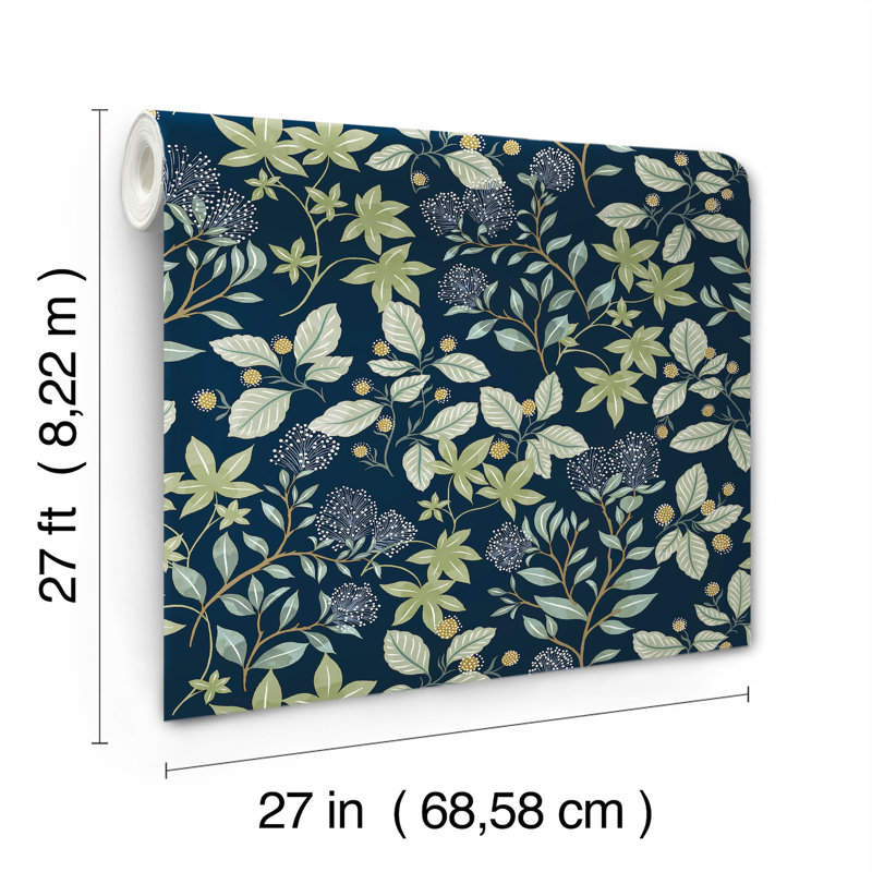 Mildred Black Botanical Trail Wallpaper, Blue