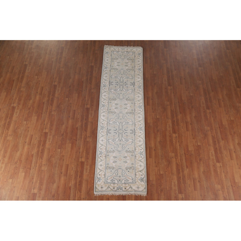 Tapis de couloir oriental vert Oushak 3 x 10