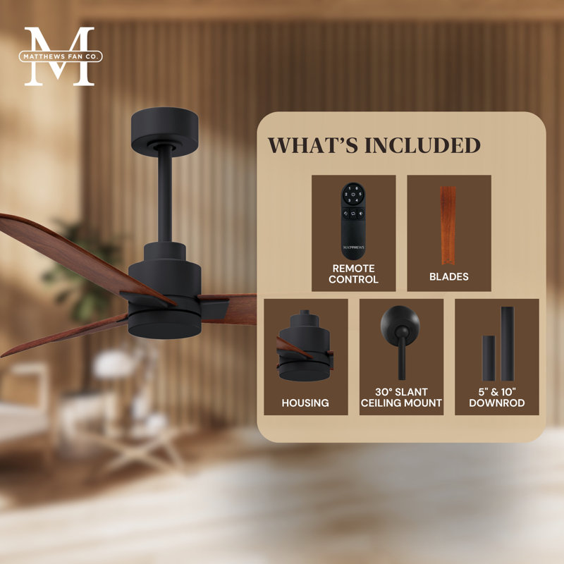 Alessandra Outdoor Downrod Ceiling Fan, Walnut, Matte Black