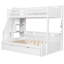 Lit simple superposé au dessus d'un lit double avec escalier de rangement, lit gigogne, tablettes de rangement et port USB, blanc-64169208