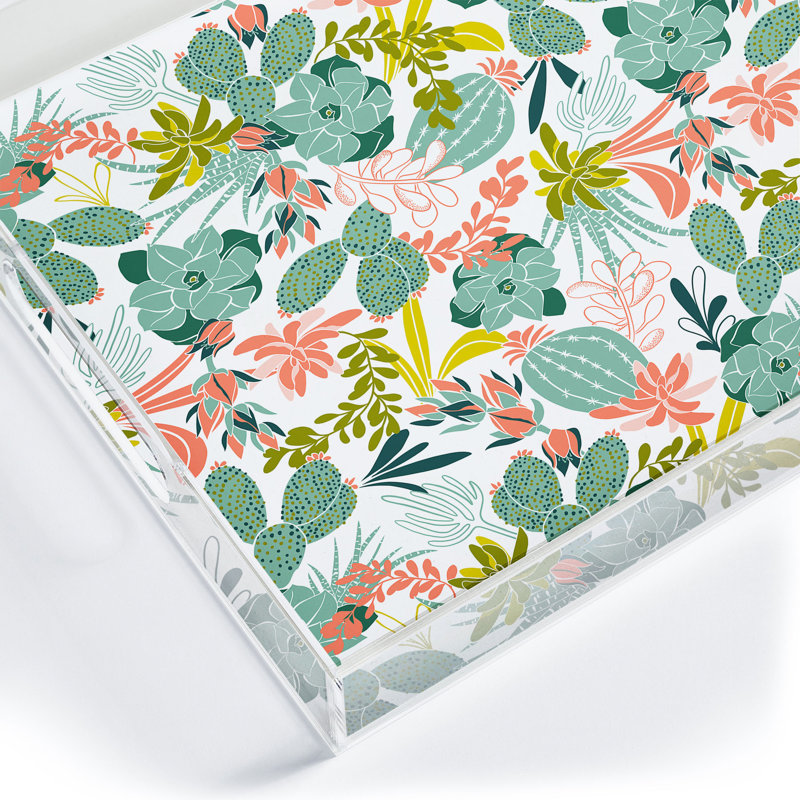 Cassidy Rae Marietta Swiss Cross Remix Acrylic Tray, White/Green, Floral