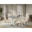 L'ensemble de salle à manger 7 pièces se compose d'une table de cuisine en ciment et de 6 chaises en tissu de lin beige clair avec dossier capitonné - Lin brossé blanc-825195734-825195736-825195739