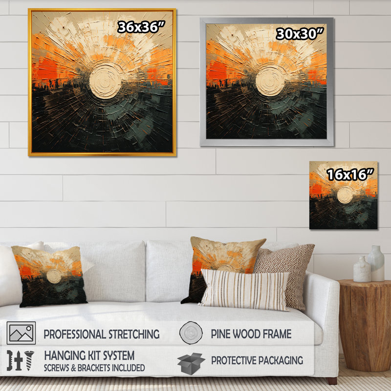 Noir et beige coucher de soleil rêverie - imprimé, Cadre doré simple, H 36 po x l 36 po x P 1,5 po
