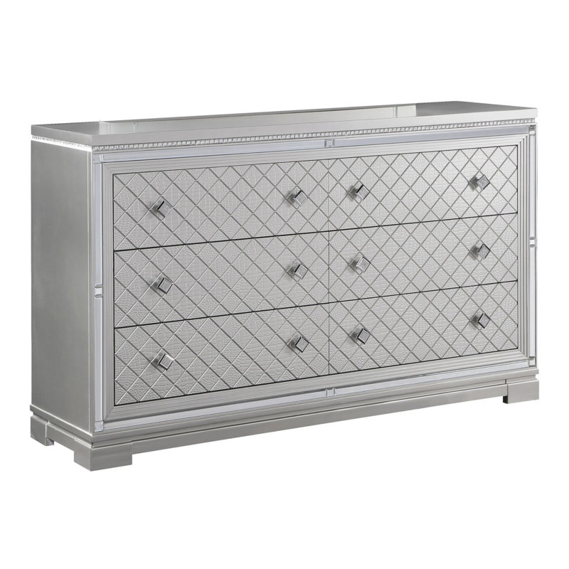 Commode double 6 tiroirs l 62,5 "Drennan, Argent