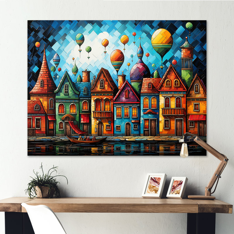 «Fantasy Air Ballon Village I», art mural en montgolfière, Toile tendue, H 24 po x l 32 po x P 1 po