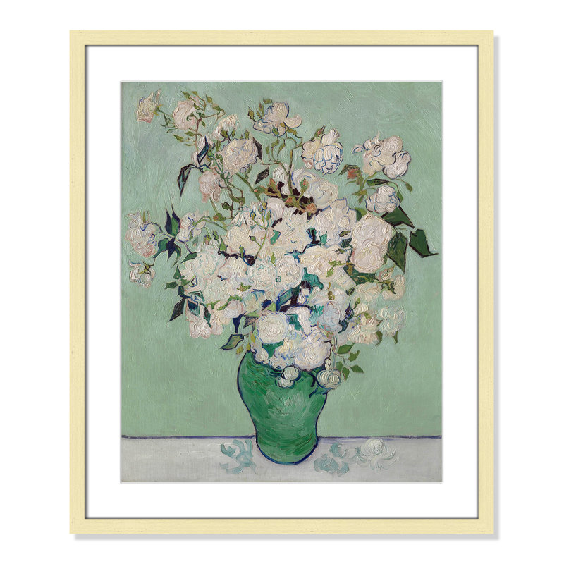 «Roses on Paper» par Vincent Van Gogh, reproduction, H 25,5 po x l 21,5 po x P 1,25 po, Cadre doré mat
