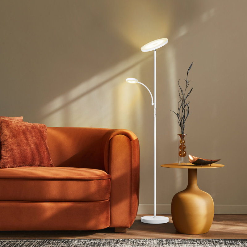 Jernell 70" LED Dimmable Torchiere & Reading Floor Lamp with Remote Control, White