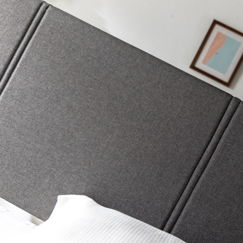 Elegant Gray Queen Upholstered Platform Bed with Bamboo Slats