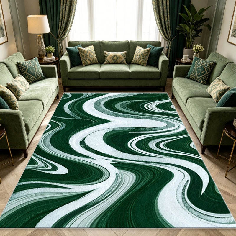 Green Marble Swirl carpet-easy to clean, machine-washable, soft and comfortable; suitable for door mats, kitchens, living rooms, bedrooms, corridors, and laundry areas. Easy to clean, durable carpet for home decoration.
