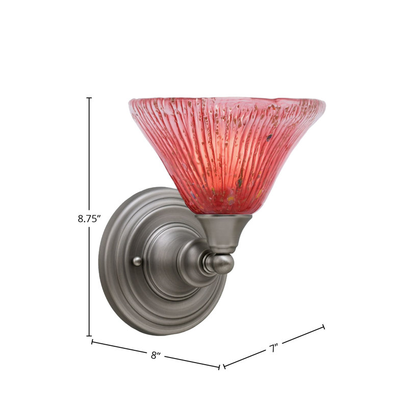 Wall Sconce With 7" Glass, Brushed Nickel, Red/Clear