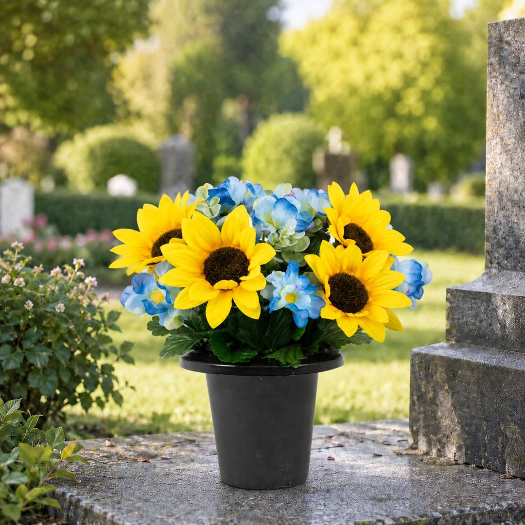 Artificial Silk Flower Grave Pot Memorial - Cemetery Graveside Tribute