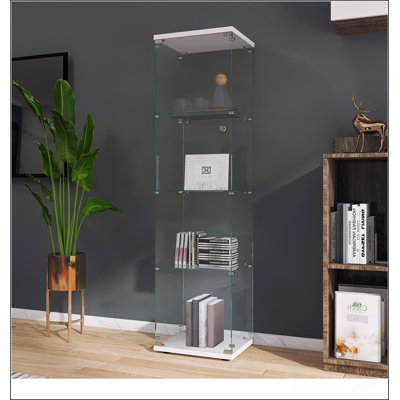 Vitrine lumineuse en verre à 4 tablettes avec une porte, durable et protectrice pour les objets de collection et de décoration