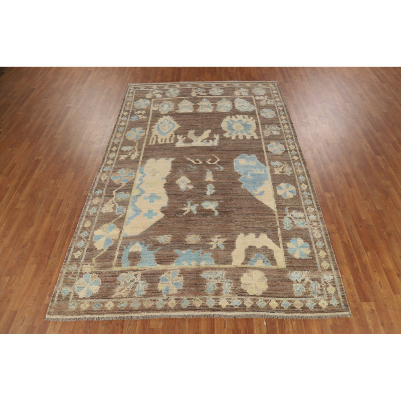 Tapis all-over brun à motif de teinture végétale Oushak 7 x 10