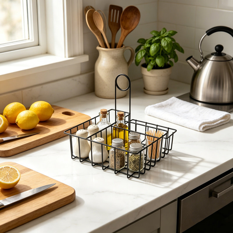  Square Wire Condiment Caddy w/ Sign Clip 19695-BLACK
