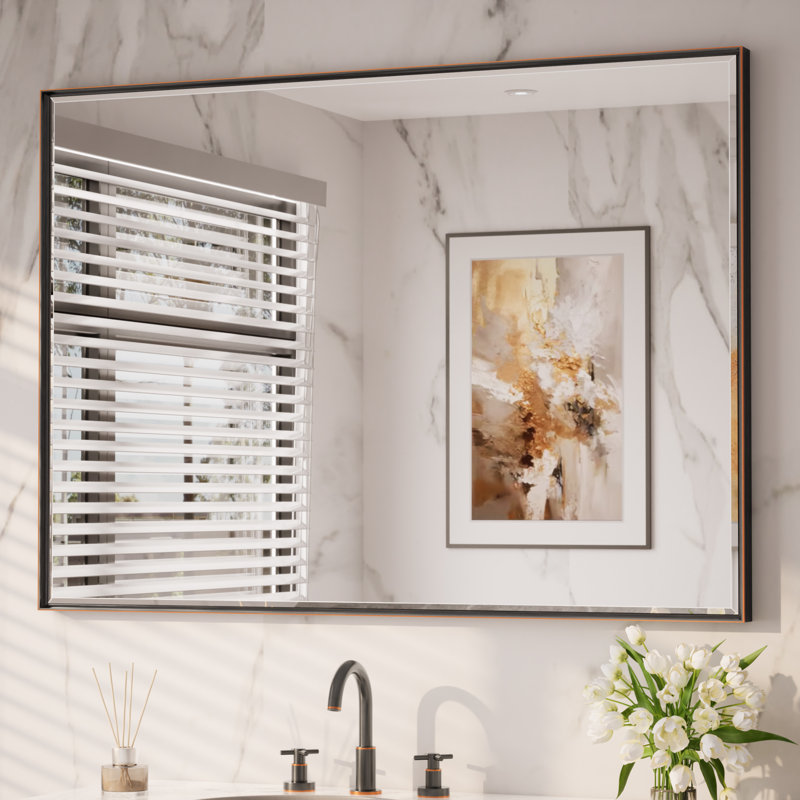 Miroir de salle de bain Areiona, Bronze frotté à l'huile, 36 po x 48 po