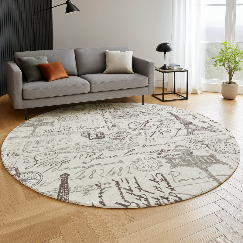 Premium Machine Washable Mayfield AMF2209 novelty Rug, Linen, 8' Round