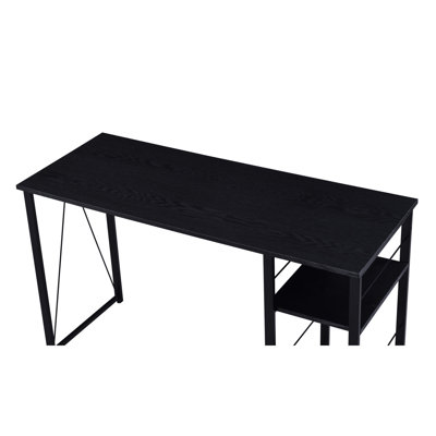 Black Office Desk With 2 Tier Shelf, Strong Metal Base For A Professional Workspace Open