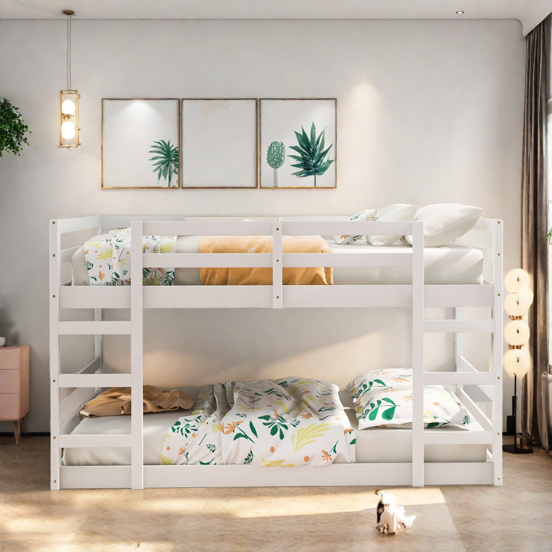 Elaris Low Solid Wood Bunk Bed, Twin over Twin, White