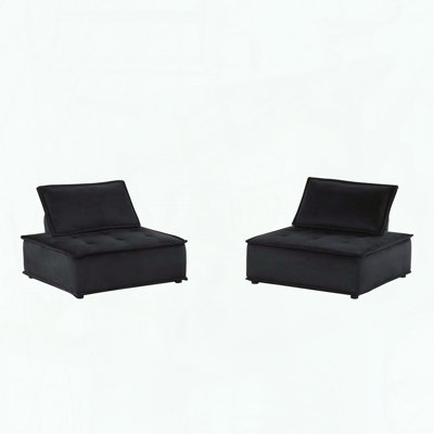 Ensemble de 2 chaises longues en velours sans accoudoirs - Siège capitonné - Noir