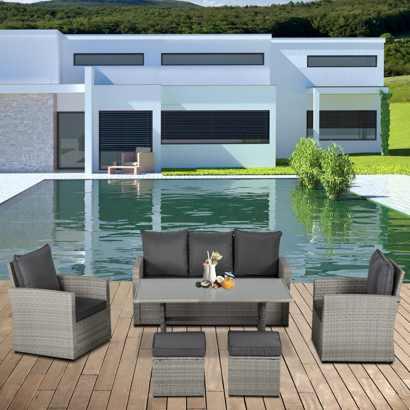 Erhard 5 Seater Rattan Sofa Set, Mixed Grey