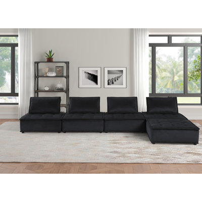 Canapé modulaire en velours noir 5 pièces Anna
