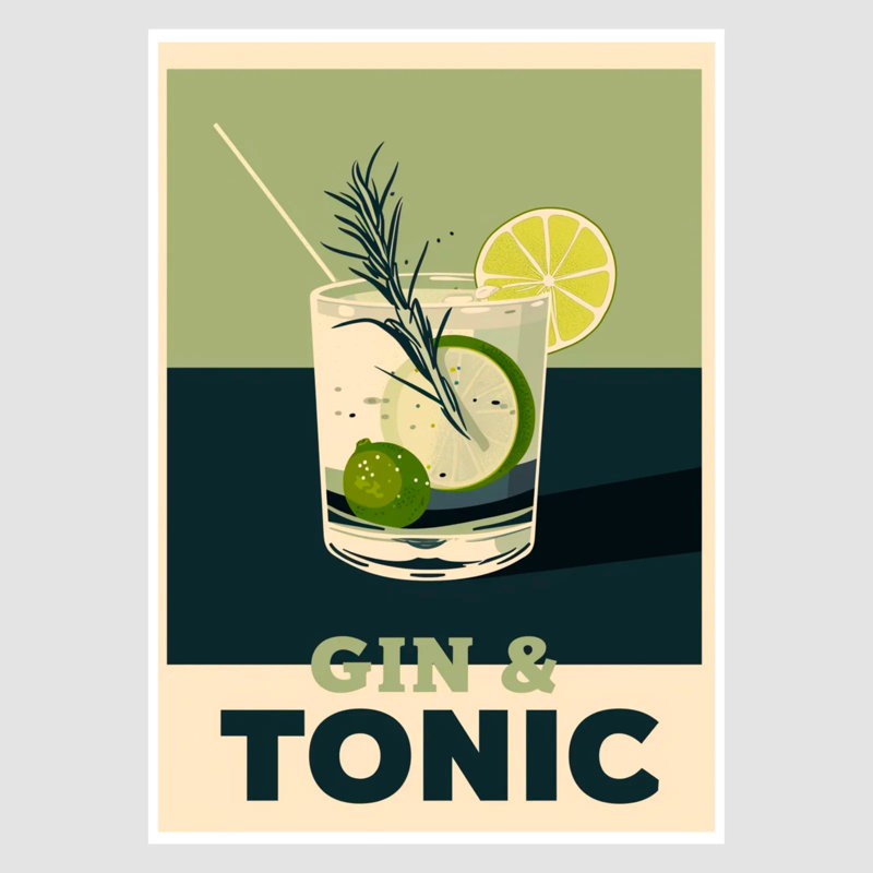 Gin and Tonic Art Print – Retro Decor, 42 cm H x 30 cm W
