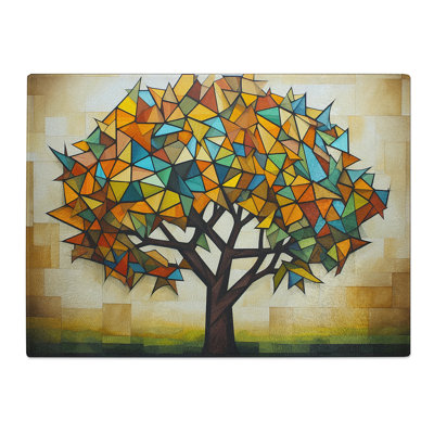 Tree Geometric  Glass Chopping Board