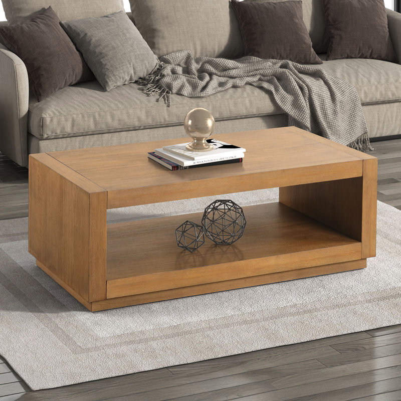 Table basse rectangulaire de style contemporain avec socle et tablette inférieure ouverte au fini noir, Noir