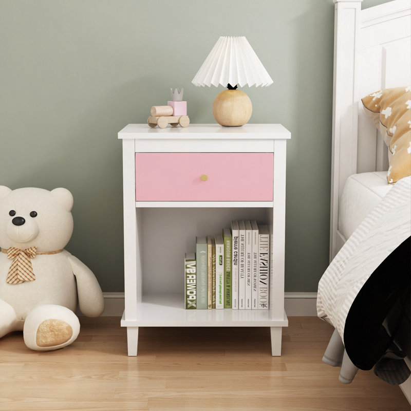 Nightstand, 26.77"H Wooden Nightstand With One Drawer One Shelf