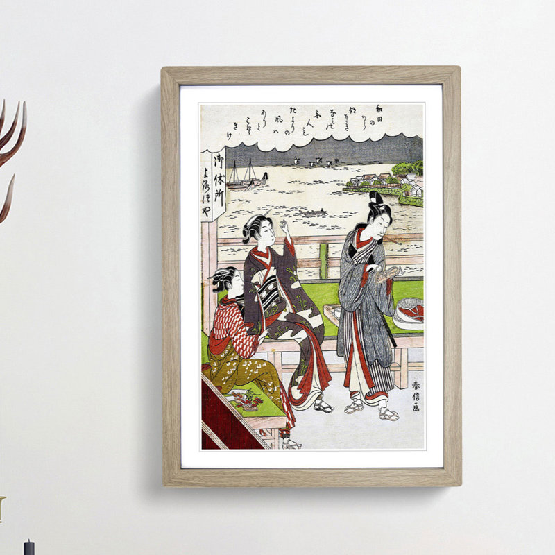 Two Women at a Teahouse by Harunobu Suzuki - Picture Frame Painting Print, 65cm H x 48cm W x 2cm D, Oak Framed