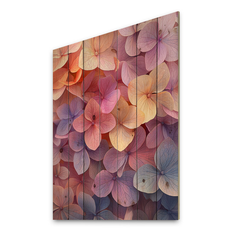 Hortensias jardin des couleurs de l'été I - décoration murale en bois d'hortensias - sur bois de pin naturel