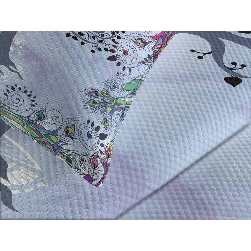 King Size White Quilted Bedspread Set with Tree of Life Design