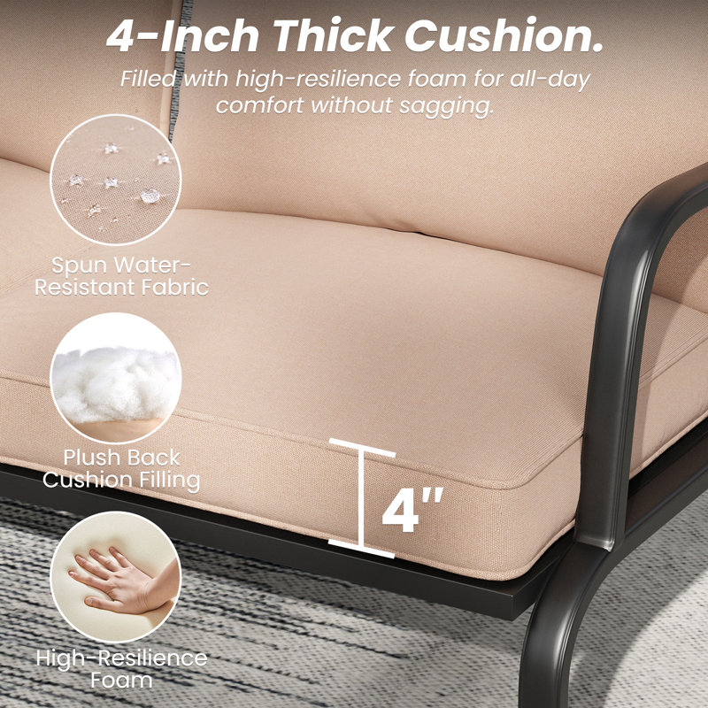 Patio Metal Frame 2 Seater Loveseat Sofa