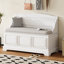 Banc à chaussures, banc de rangement pour chaussures rétro avec dispositifs de fermeture en douceur, coffre de rangement avec rangement caché et coussin pour l'entrée, le couloir, le salon-424861619