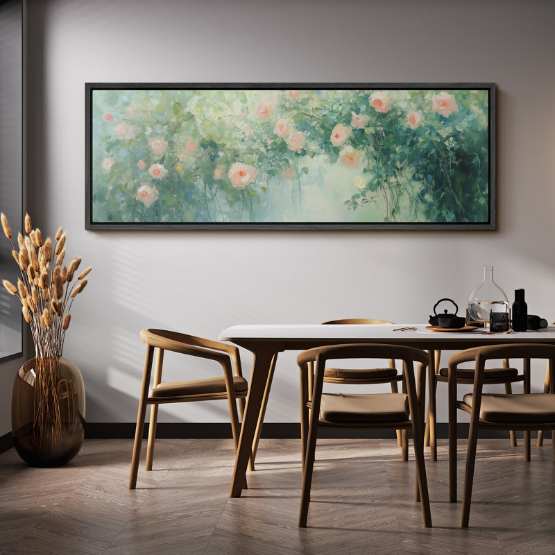 «Spring Garden Pink Roses», art mural floral vert vif, impression numérique sur toile giclée sur toile, H 20 po x l 60 po