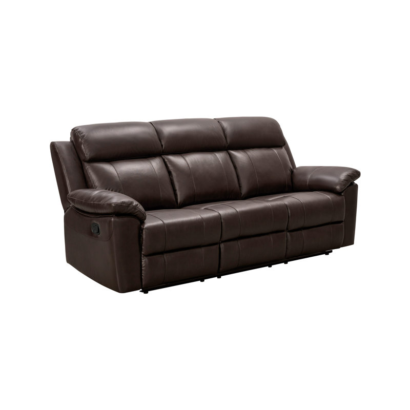 Avalee 89.5" Upholstered Manual Reclining Sofa, Brown Genuine Leather