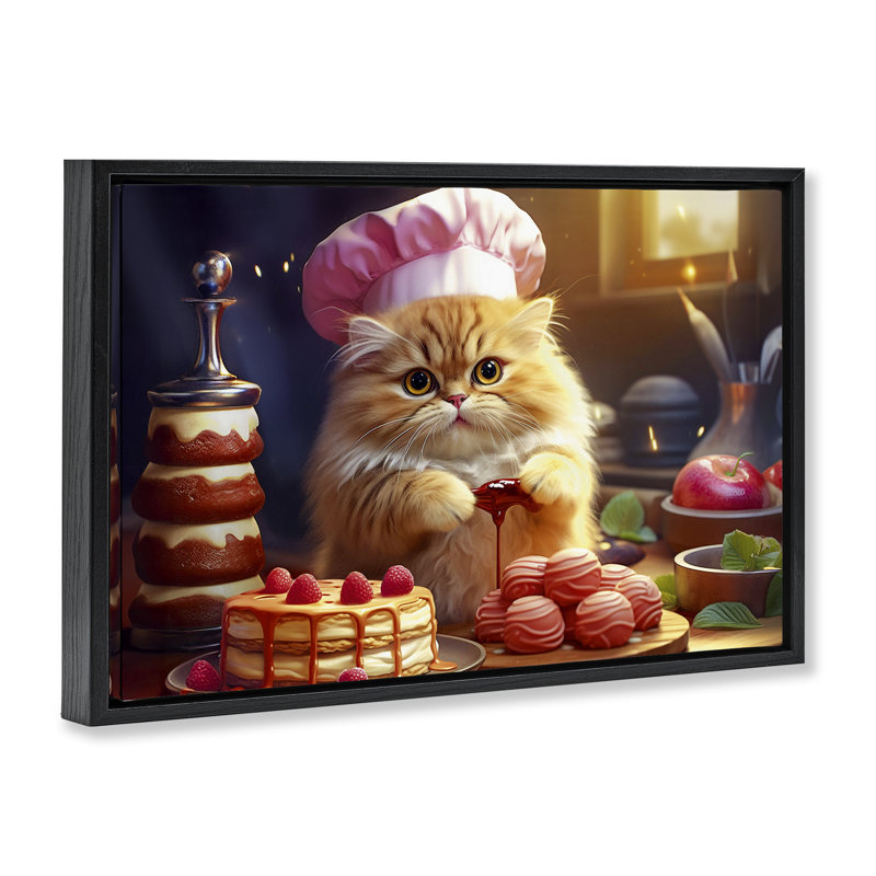 Cadre flottant Fluffy Baker Cat, design par Image World, Cadre flottant noir de jais, H 17 po x l 25 po