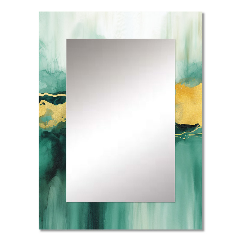 Blue Watercolor Impression with Gold IV - Modern Wall Mirror, 32 po x 24 po