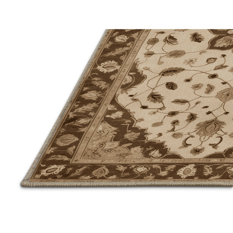 Tapis brun Tabriz lavable à la machine, Rectangulaire 7 pi x 10 pi