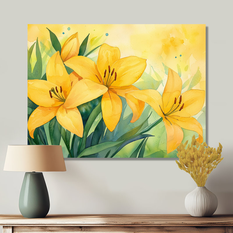 «Yellow Lillies Gardens In Meadow III», reproduction sur toile, H 34 po x l 44 po, Toile tendue, Ne s’applique pas