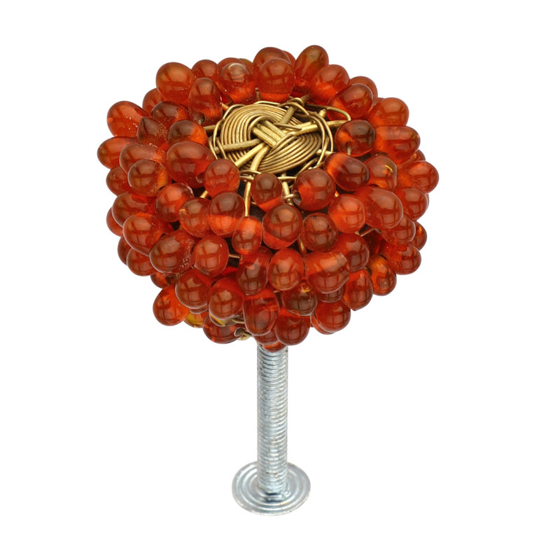 Red and Gold Beaded Round Novelty Knob with Mounting Hardware