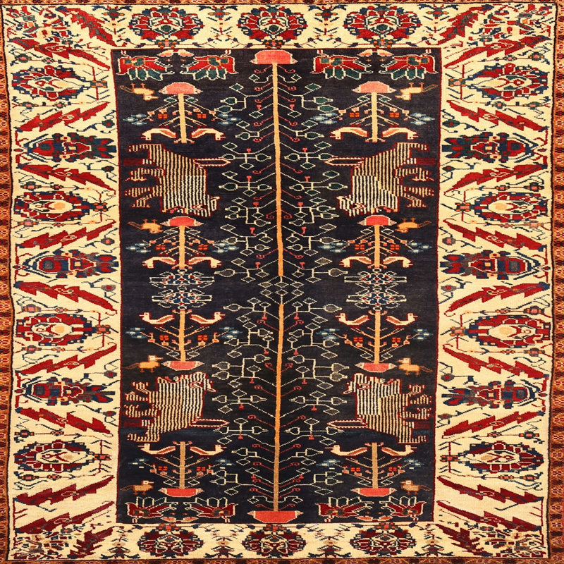 Tapis traditionnel noir / chêne, Carré 7 pi
