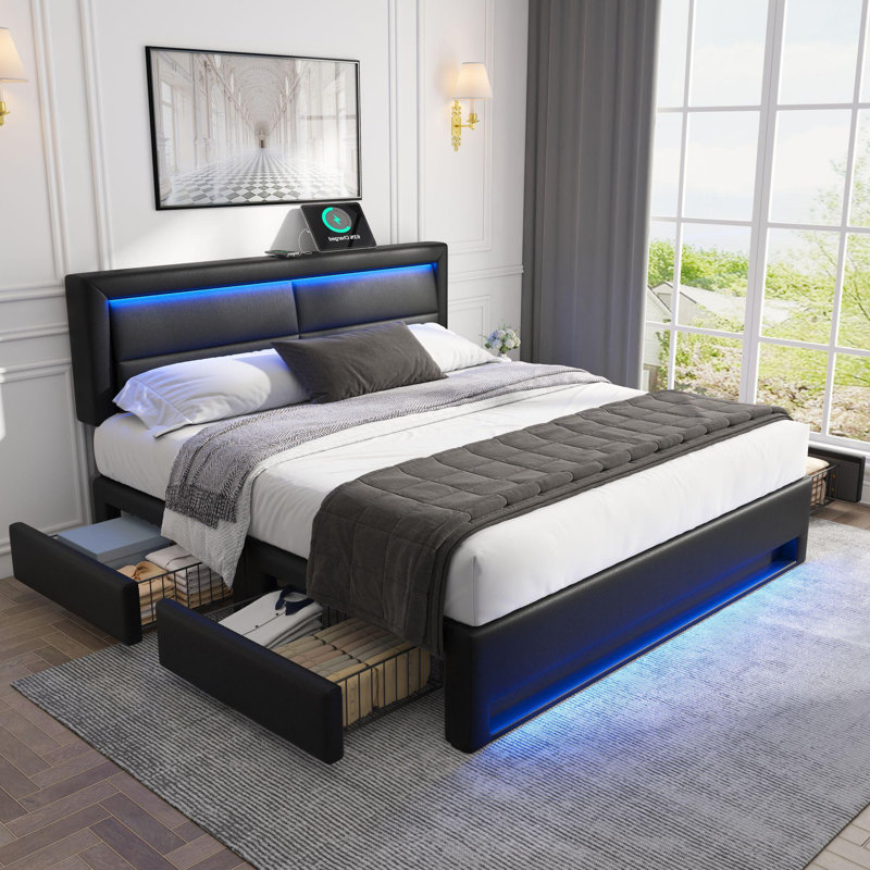 Dawsyn Upholstered Ottoman Storage Bed, Double (4'6), Black