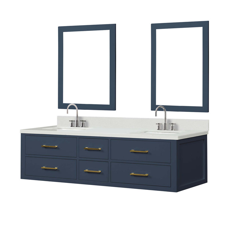 Ensemble de meuble-lavabo double avec robinet, miroirs et tiroirs