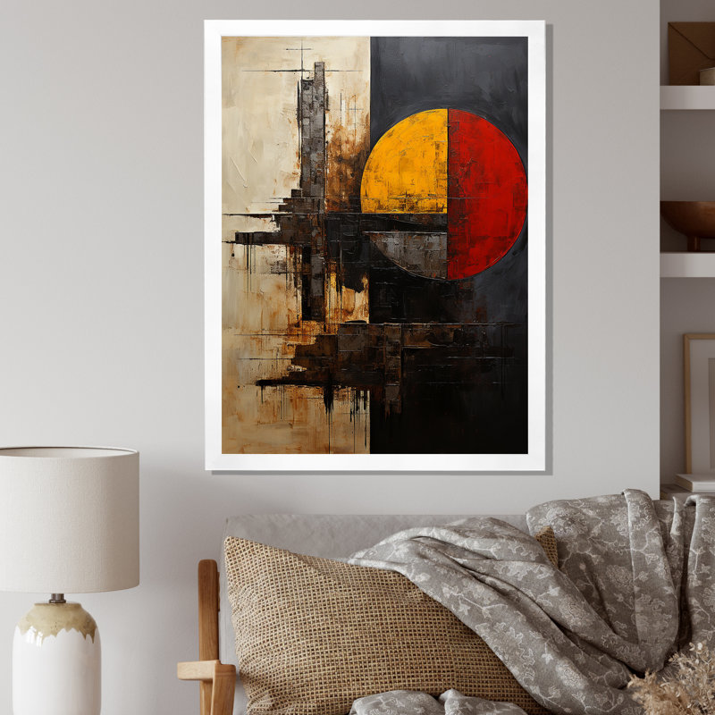 Belge avec impression géométrique sur toile, H 20 po x l 12 po, Cadre simple blanc
