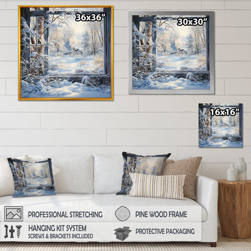 «Winter River Window View I - Winter Landscape», art mural, Cadre flottant brun, H 30 po x l 30 po x P 1,5 po