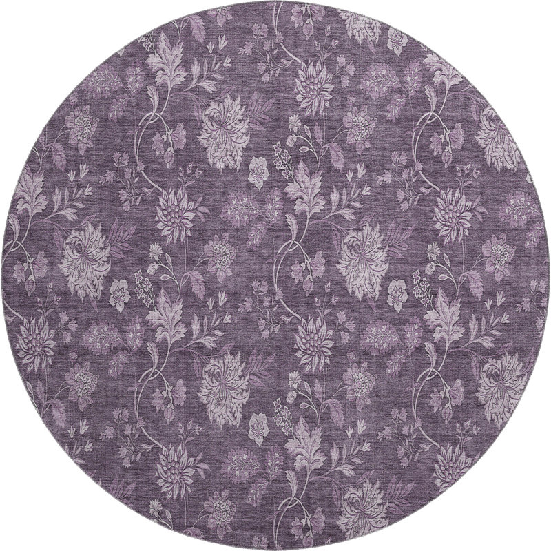 Premium Machine Washable Prisco Plum Rug, Round 8'