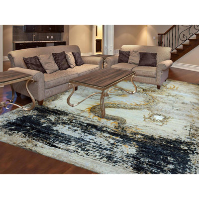 8'x10'4" Cosmic Latte Beige Dragon Design Wool Hand Knotted Oriental Rug 3D753E6DCBF14CE98294619EED2E44BF