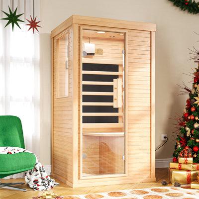 1-person Low Emf Far Infrared Sauna For Home, Canadian Hemlock Wood With Bluetooth Speakers & LED Reading Light