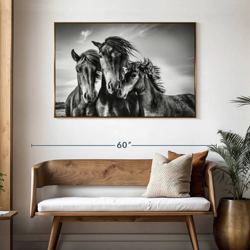 Chevaux Lemvig, 46 po x 31 po, Cadre flottant doré